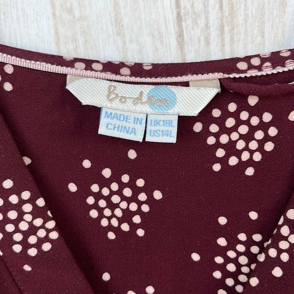 Boden burgundy cream crepe dress 14L - Picture 2 of 9